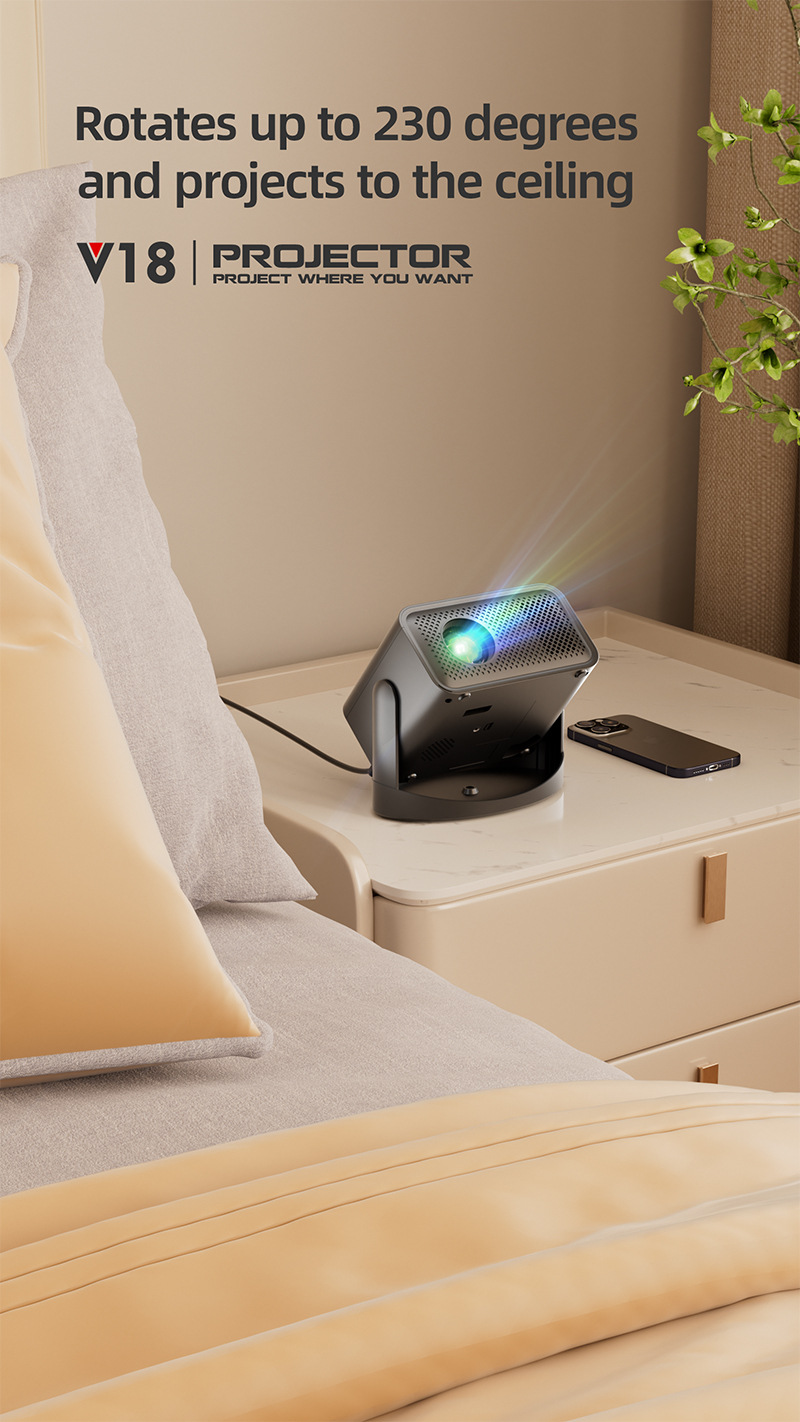 跨境新款高清便携式家庭投影仪4k手机无线同屏自动梯形安卓投影机详情3