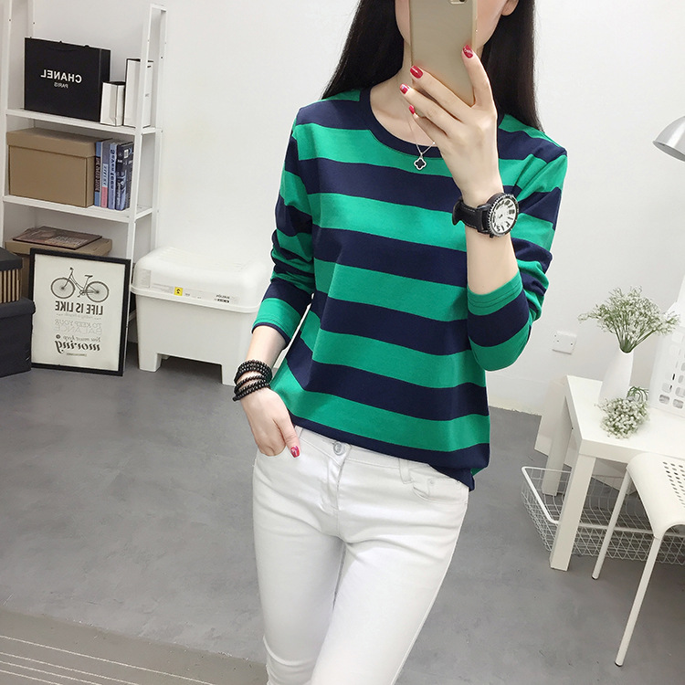 秋装胖mm加肥加大码宽松纯棉长袖t恤女装中年妈妈打底衫条纹上衣详情22