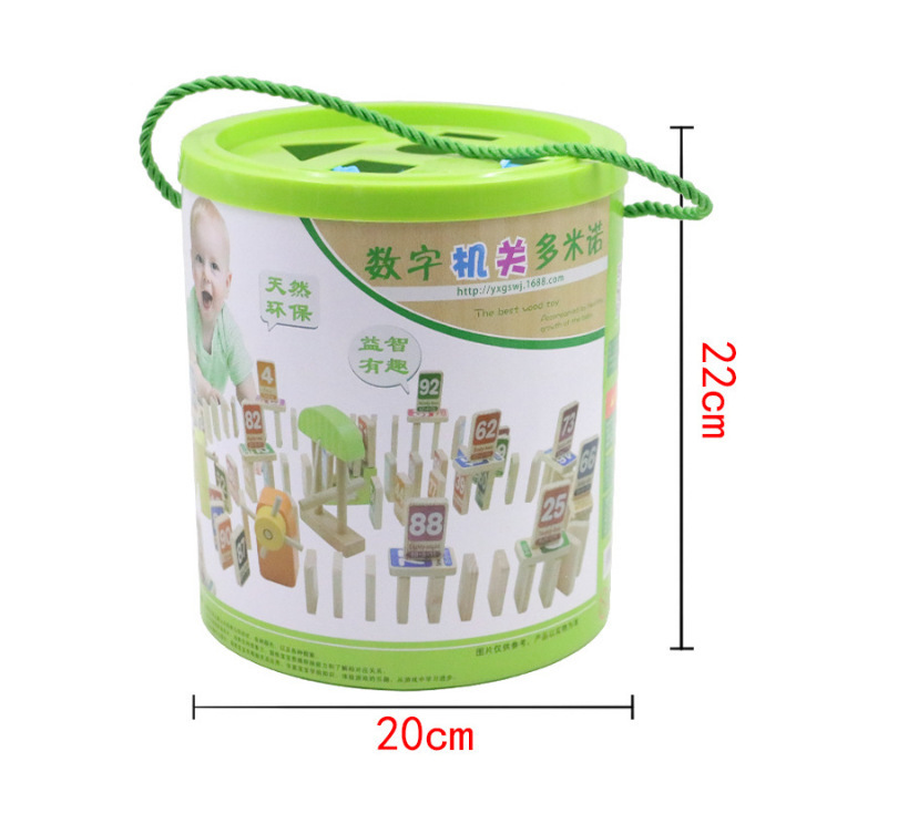 儿童早教启蒙木质积木宝宝认知玩具桶装100片汉字数字多米诺批发详情8