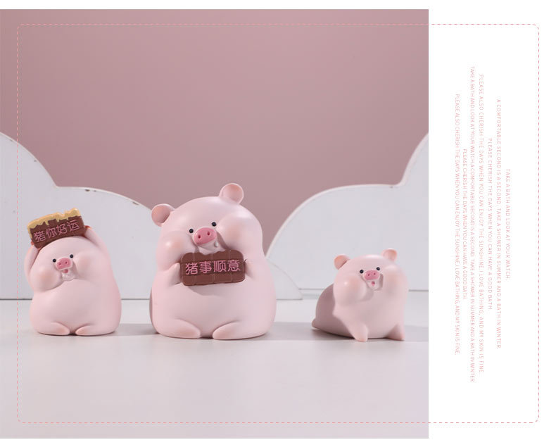Resin small decorative items, creative home living room table decoration, plush toys, light luxury decorative items wholesale, cartoon decorative pig Nannan pic 18