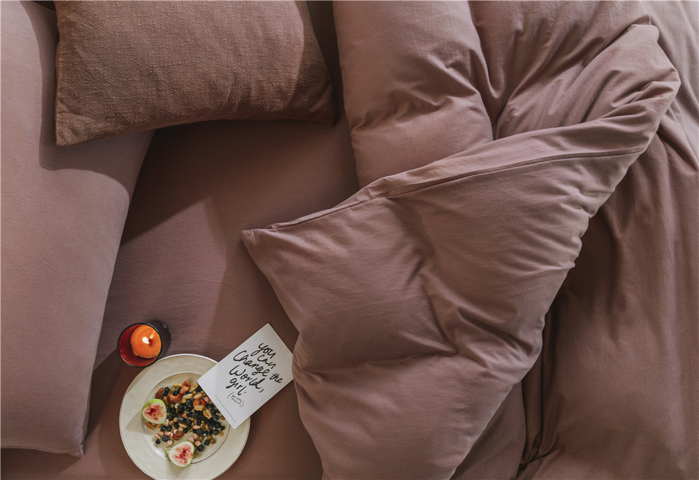 ins Japanese-style solid color all-cotton knitted cotton four-piece set, skin-friendly nude sleeping plain double-layer Indian cotton bed sheet pic 53