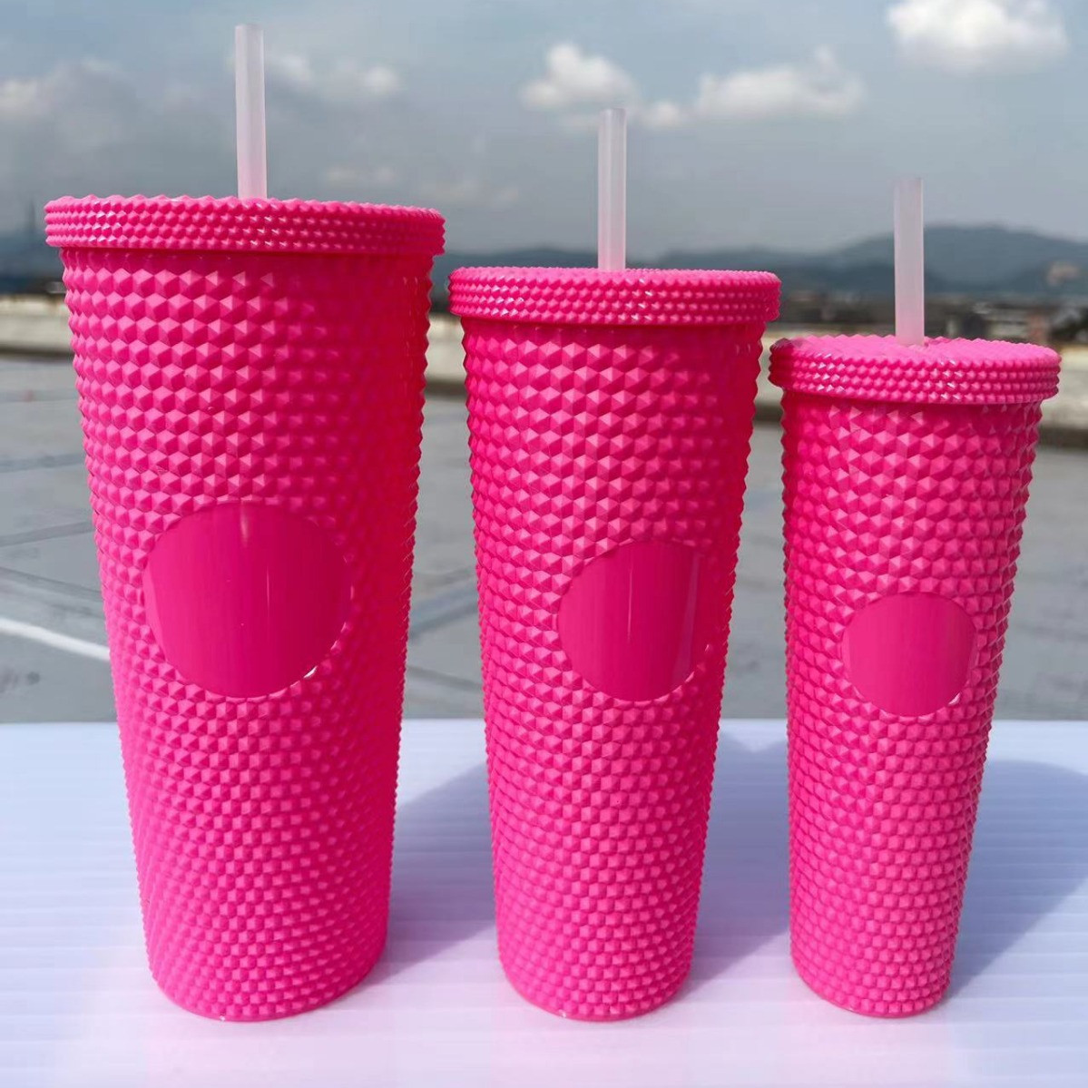 Cross-border durian cup three-piece set, two-piece set, double-layer, single-layer, large-capacity, prickly straw, plastic cup, custom logo pic 3