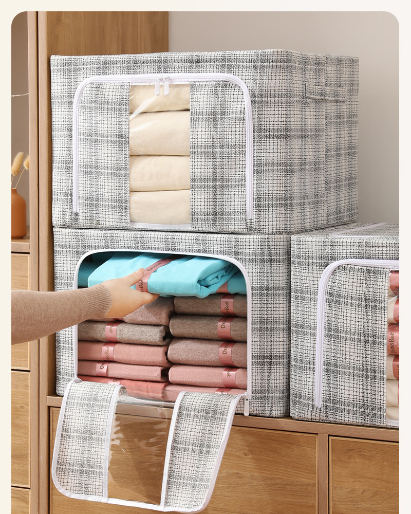 Light luxury cotton and linen steel frame box, thickened clothing storage box, household storage cotton quilt, pp board odorless organization box pic 16