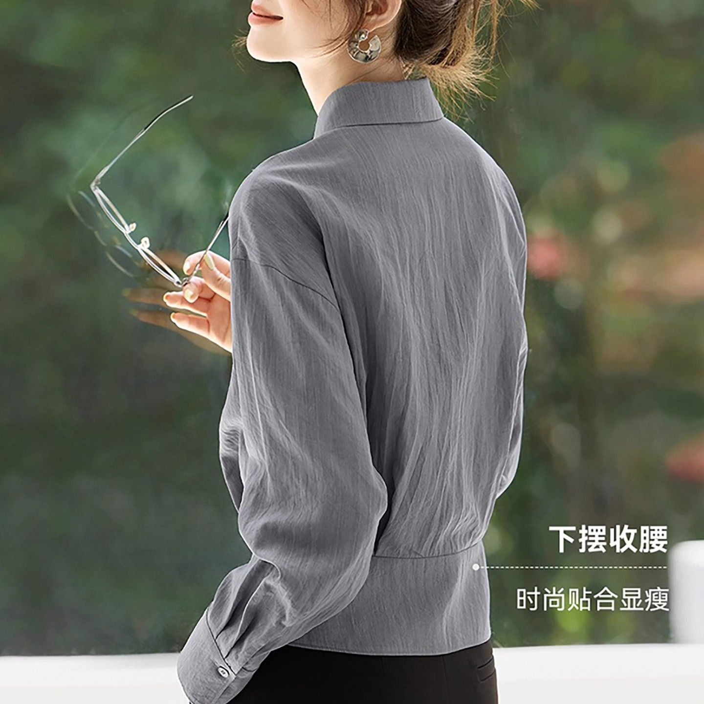 独特漂亮法式小资长袖上衣女2025早秋新款感百搭显瘦收腰衬衣详情4
