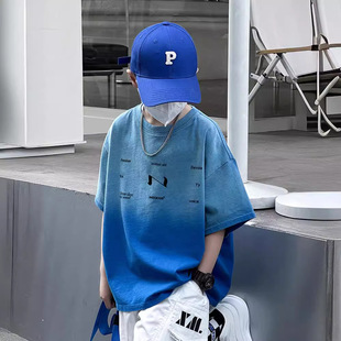 熊猫圆圆渐变男童夏季套装 2024跨境新款儿童短袖二件套织里童装详情6