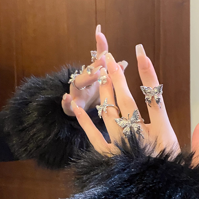 合金液化蝴蝶开口戒指女ins小众设计感褶皱冷淡风暗黑系轻奢指环详情3