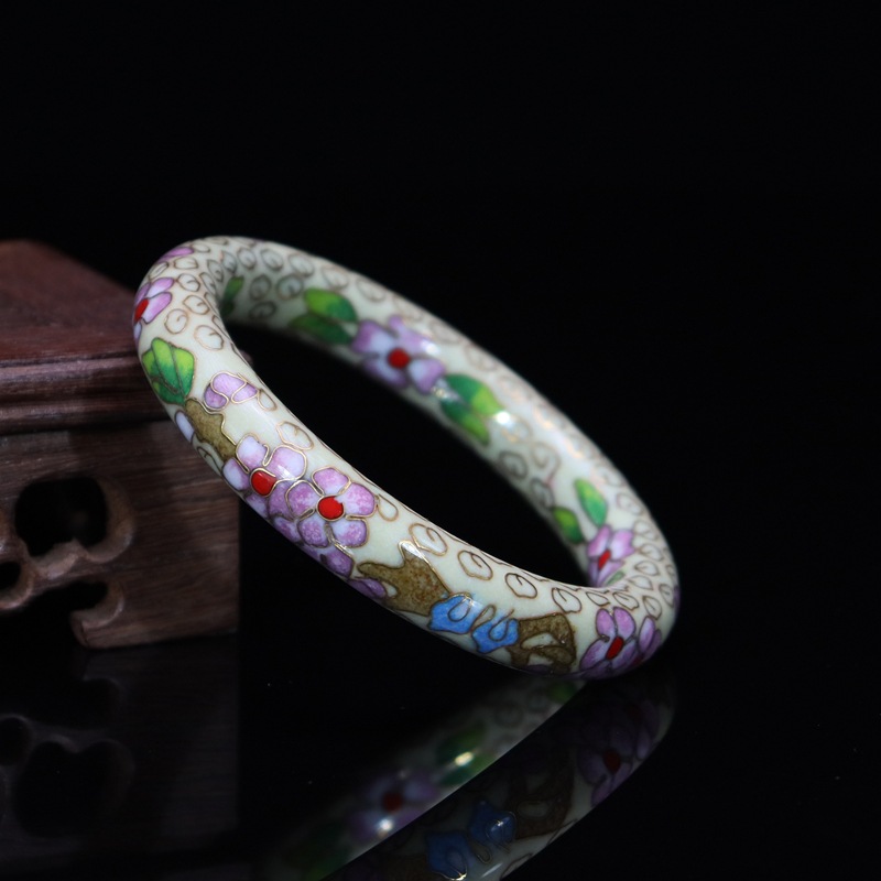 Beijing Cloisonne Classical Ethnic Style Jewelry Traditional Copper body Cloisonne Enamel 12# Round Bracelet (Plated with Real gold) pic 3