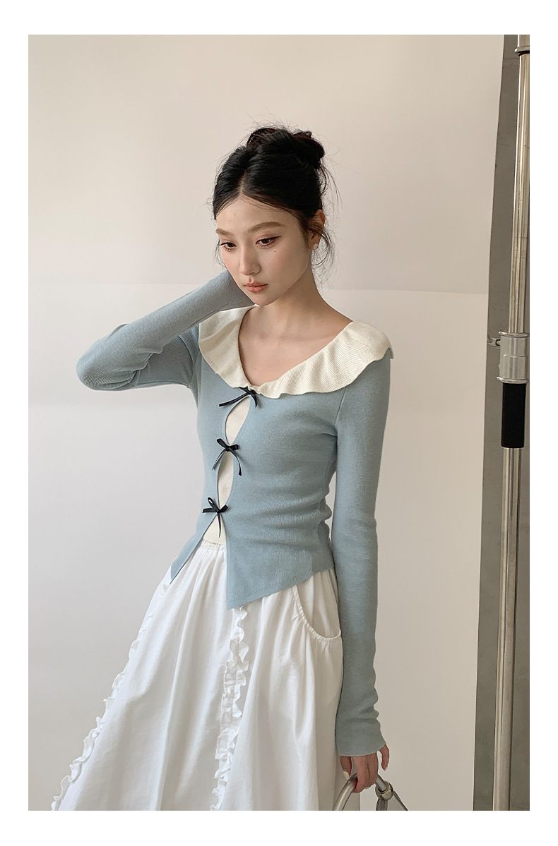 衣尔衫 设计感 假两件娃娃领蝴蝶结针织衫女短款温柔修身气质0337详情47