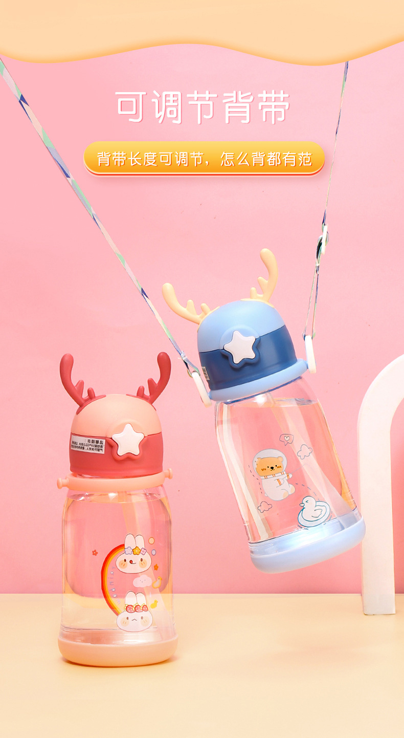 新款网红杯子卡通水杯儿童大容量鹿角塑料杯学生礼品吸管杯可定制详情5