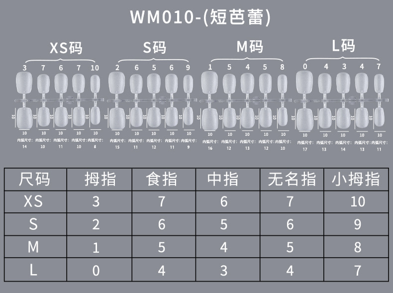 穿戴甲专用甲片分码短款免刻磨水滴梯形无痕延长美甲指甲贴片100详情10