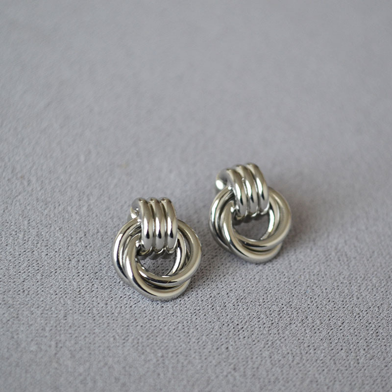 日韩小众设计简约缠绕双环线条黄铜镀金925银针个性气质耳钉耳饰详情8