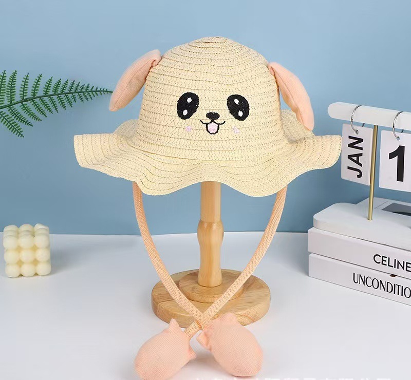 新款网红同款兔耳朵会动波浪遮阳帽儿童可爱防晒帽批发服装配饰详情6