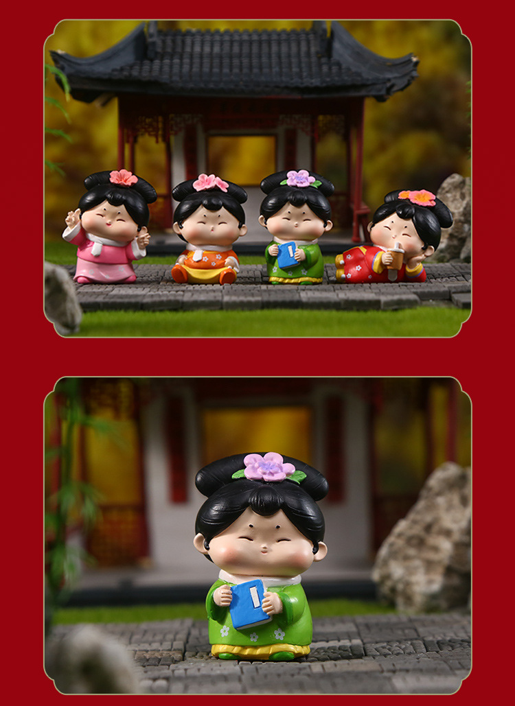 Ancient-style sugar grid figurine, cute desktop resin figurine, Chinese-style cute and fun design sugar grid resin handicraft pic 12