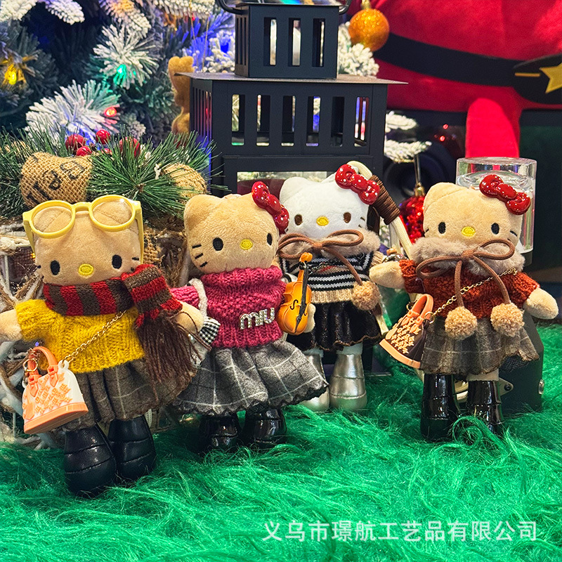 网红新款高级感长腿kt钥匙扣美拉德系超美原创黑皮Kitty包包挂件详情5