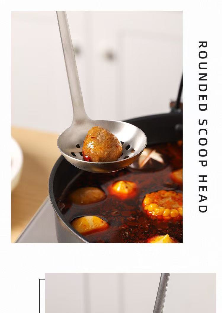 Factory direct sales of thickened 304 stainless steel hot pot spoons, soup shell spoons, strainers, kitchen utensils and household spoons pic 16