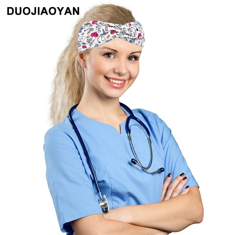 New European and American medical headband, anti-strangling button mask, headscarf, cross stretch printed wide tie headband, medical headscarf pic 13