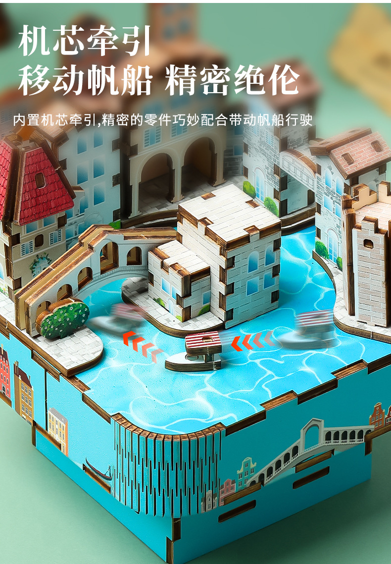 Cross-border new product, national trend and fun wooden music box, DIY handcrafted world-famous architecture, adult toy pic 27