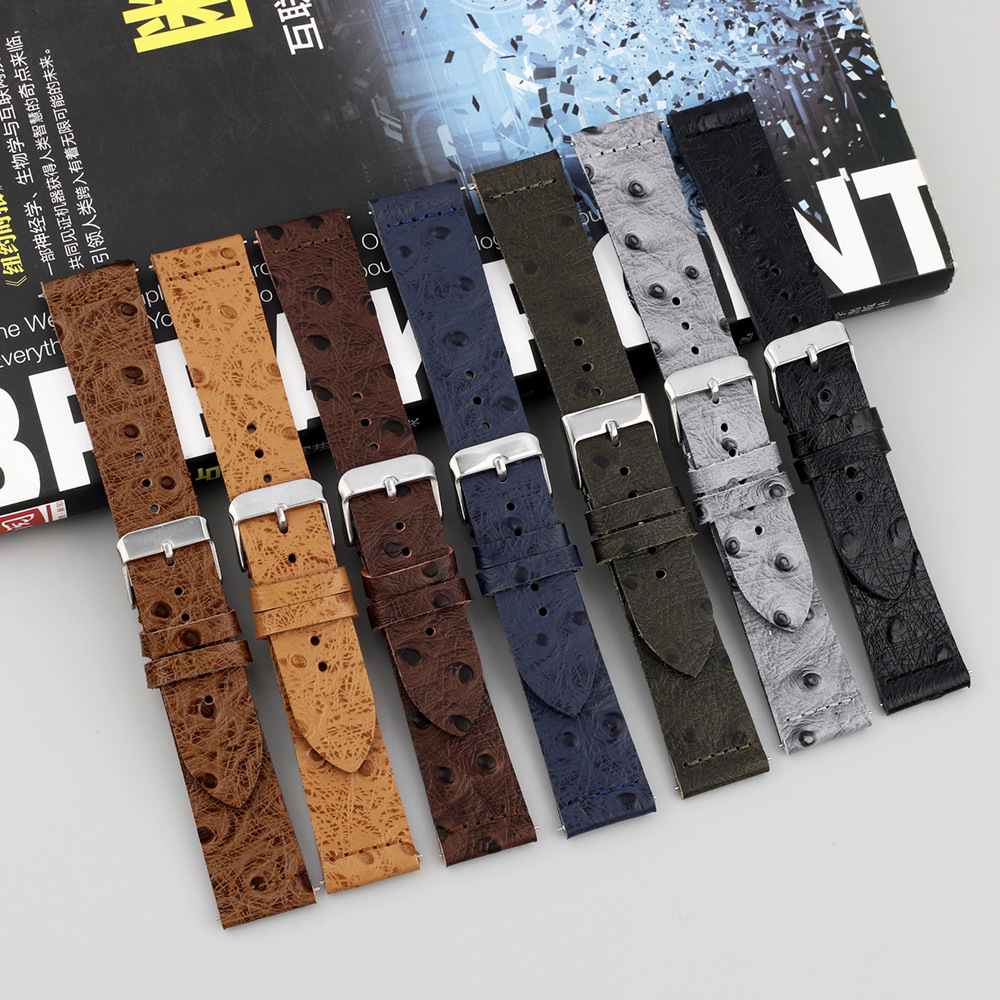 Ostrace-patterned genuine leather double-layer trimmed strap, smartwatch mechanical hand strap, calfskin strap, lugs bracelet pic 9