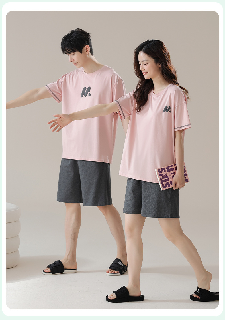 【抗菌新疆棉】短袖纯棉情侣睡衣女夏季男士睡衣夏薄款家居服套装详情13