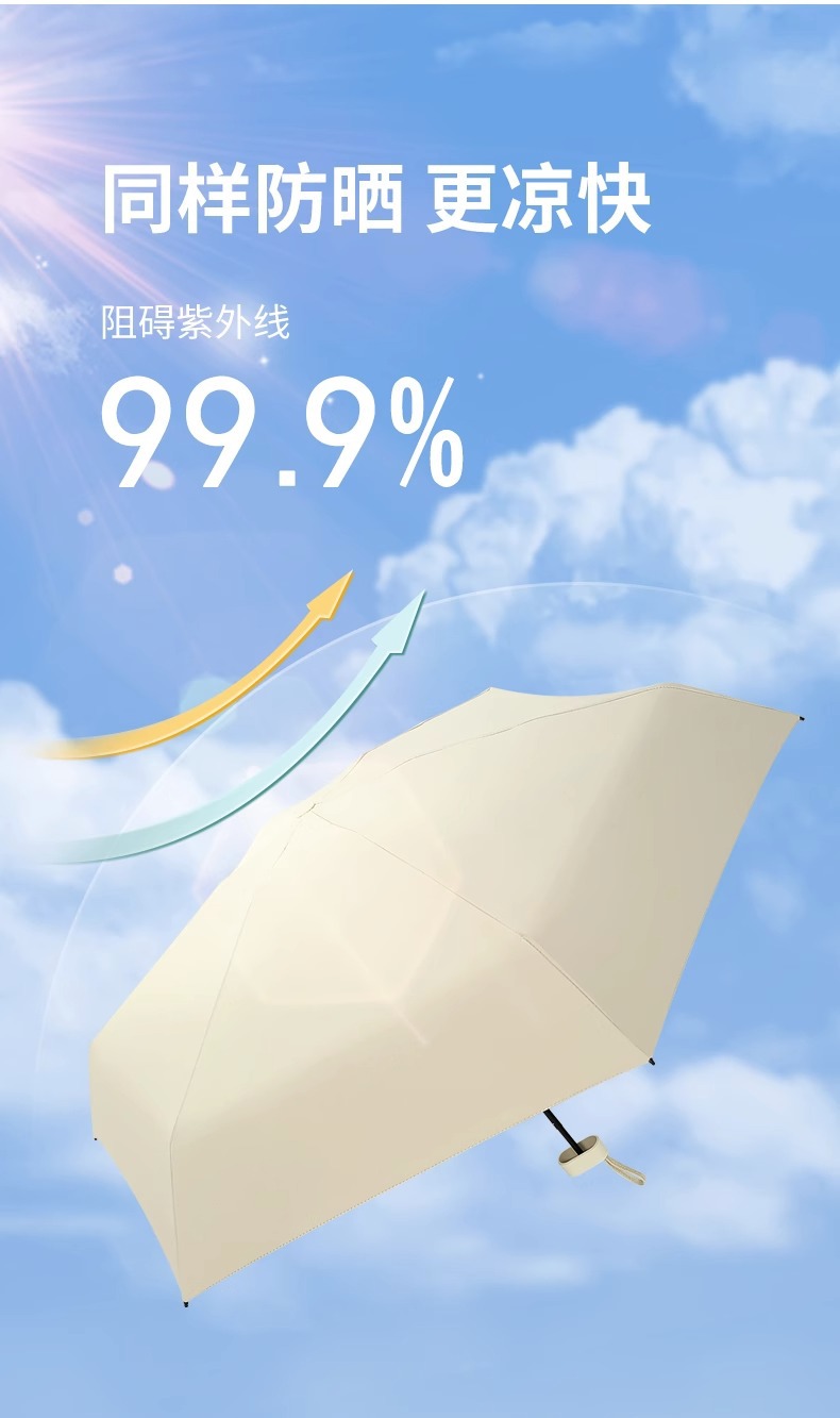 手动随身便携口袋迷你小巧可爱纯色黑胶防晒六折防紫外线晴雨两用详情9