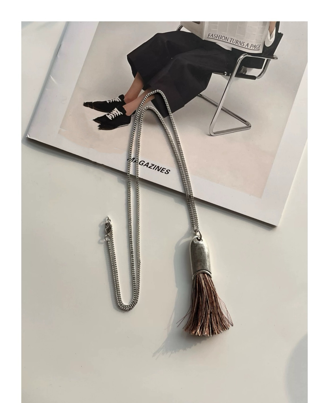 Lema*车静媛同款毛刷子项链ins小众设计高级感复古刷子长款毛衣链详情5