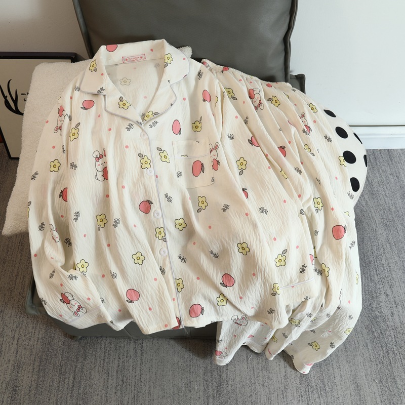 Cute cartoon mikko pajamas for girls in spring and autumn, cloud cotton long-sleeved, sweet student and Internet celebrity home wear set for summer pic 20