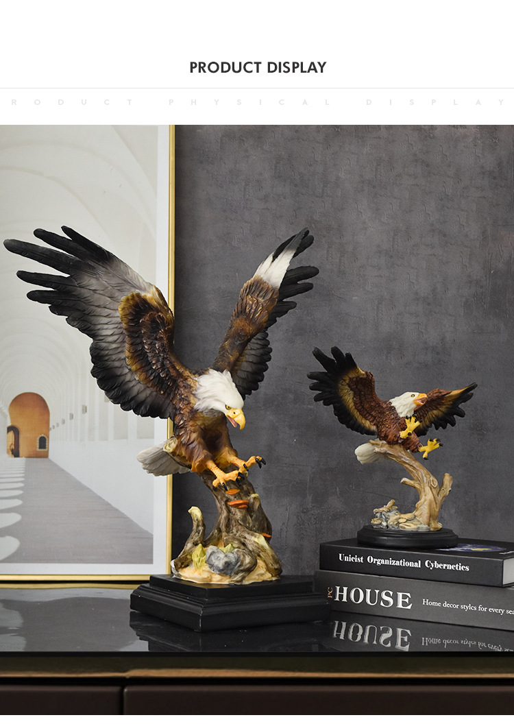 跨境美式白头鹰大鹏展翅树脂工艺品摆件办公室酒店高档老鹰装饰品详情3