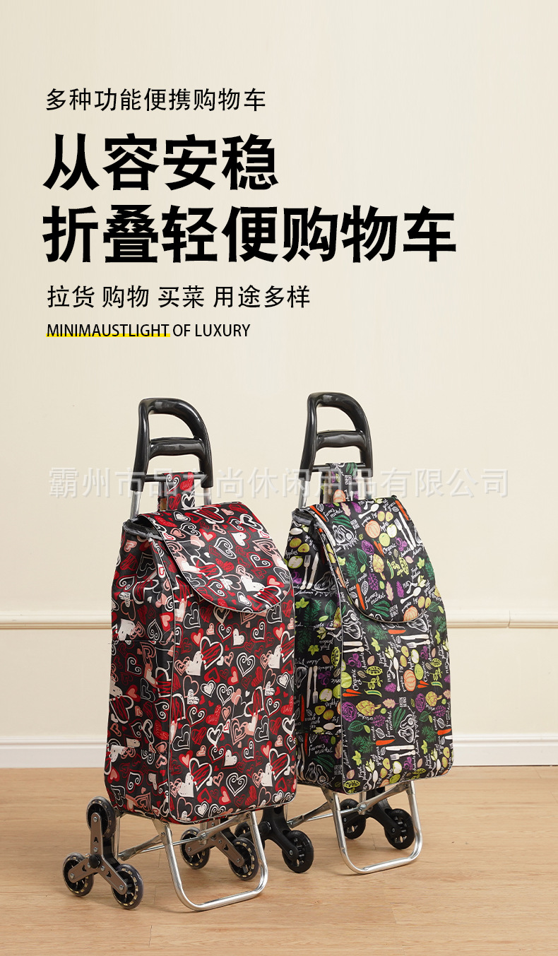Large flower shopping cart, crystal stair climbing supermarket shopping cart, elderly grocery shopping cart, stair climbing small hand trolley, cloth bag handle pic 2