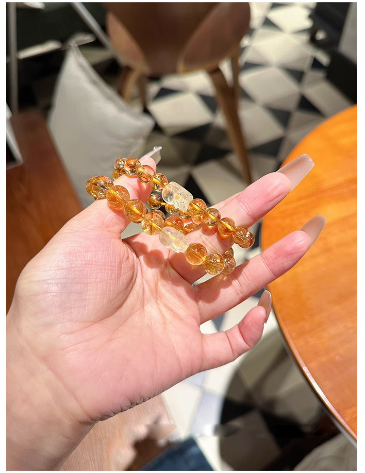 新中式貔貅黄水晶手串女手链轻奢高级感小众黄塔晶手饰弹力可调节详情10