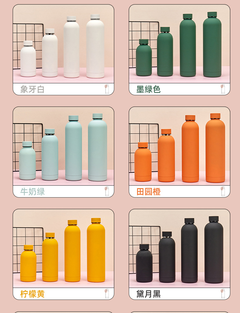 跨境美式直身小口瓶304不锈钢真空运动水瓶户外车载保温水壶批发详情13