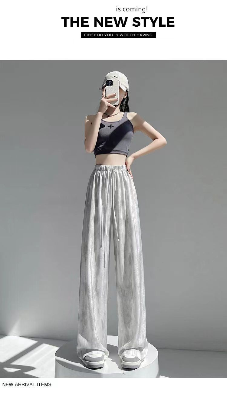 冰丝醋酸缎面扎染阔腿裤 女夏季宽松直筒垂感休闲裤 一件代发 轻松打造时尚休闲风详情25