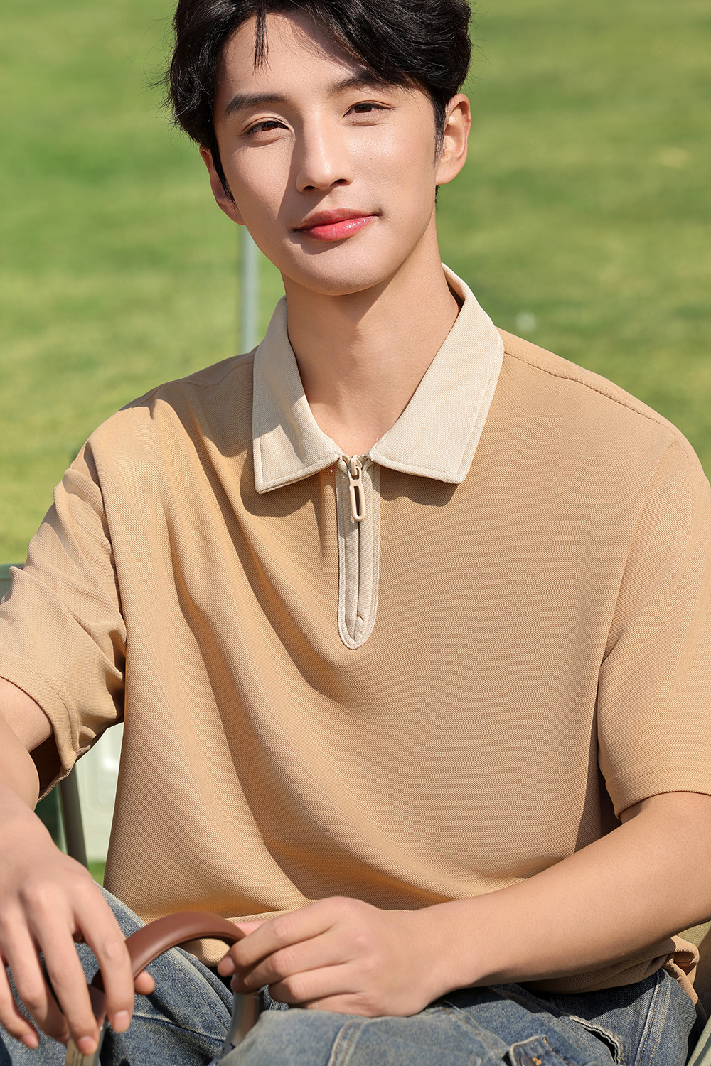 半拉链撞色polo衫工作服定制落肩翻领短袖刺绣学院风个性班服印字详情22