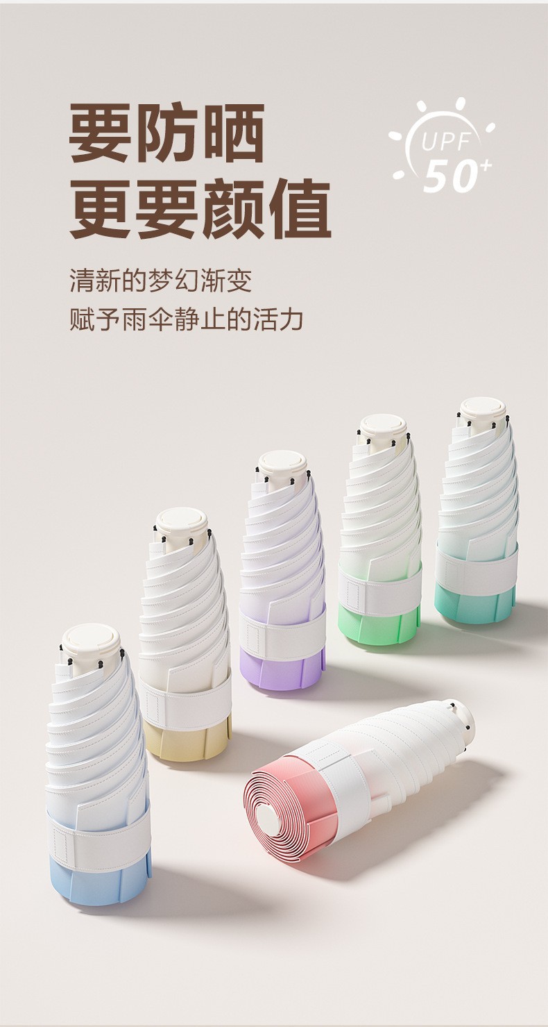 六折迷你黑胶渐变防晒伞手环批发小巧便携晴雨伞广告伞折叠遮阳伞详情22