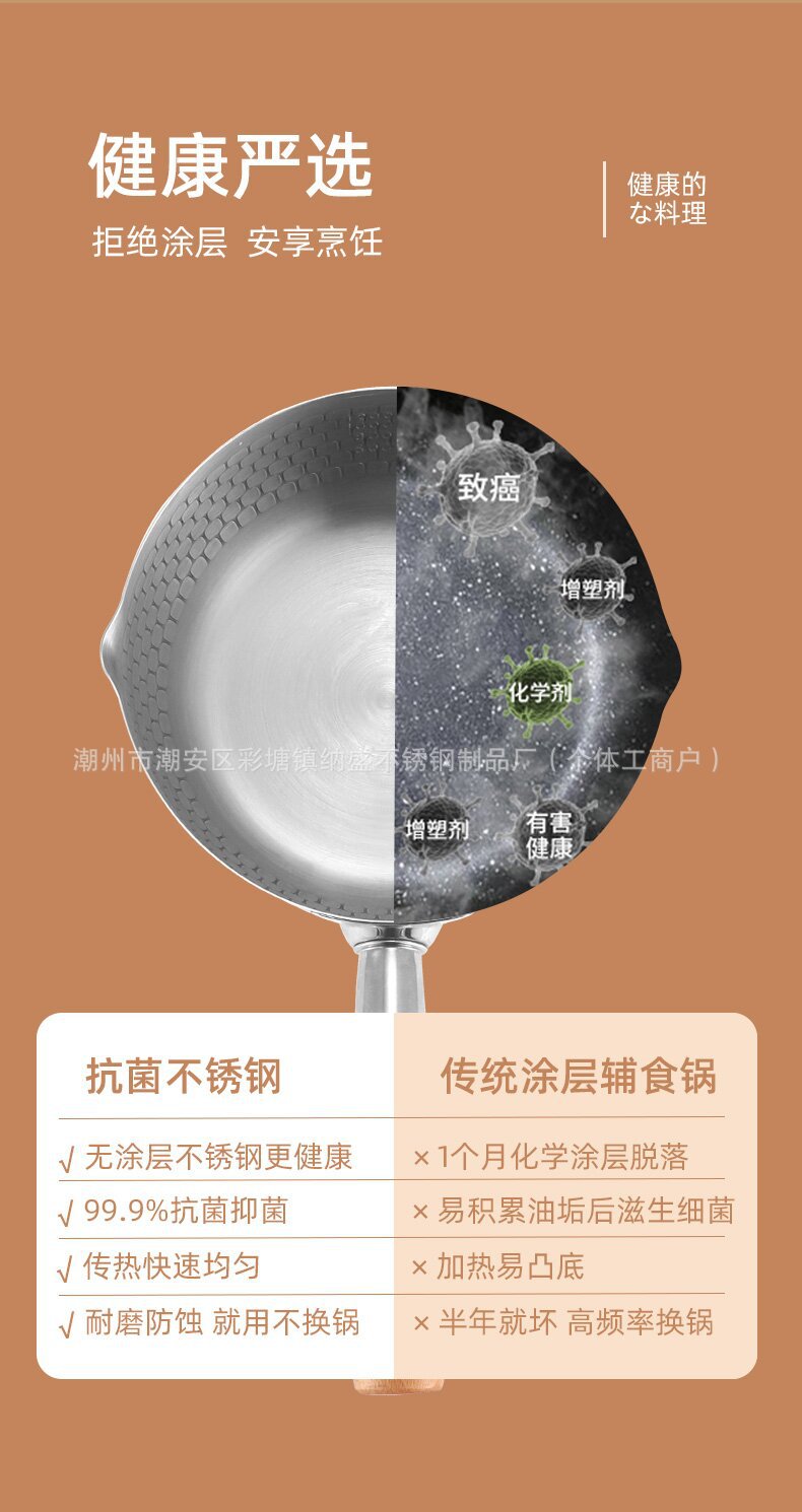 不锈钢雪平锅宝宝辅食锅木柄小奶锅泡面锅煮面锅多功锅汤锅带蒸笼详情6