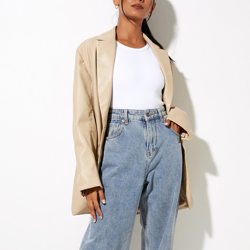 2023亚马逊女款皮衣秋冬新款 欧美黑色外套休闲保暖西装夹克女装详情20