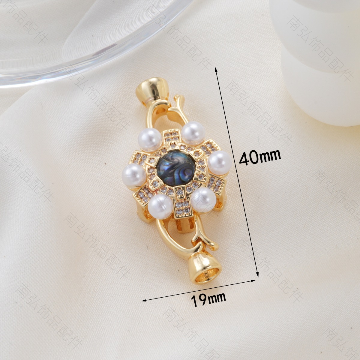 Pearl necklace clasp, copper plated with 18k gold and inlaid with pearls, abalone and shellfish necklace clasp, color-preserving finish clasp, DIY jewelry accessory pic 4