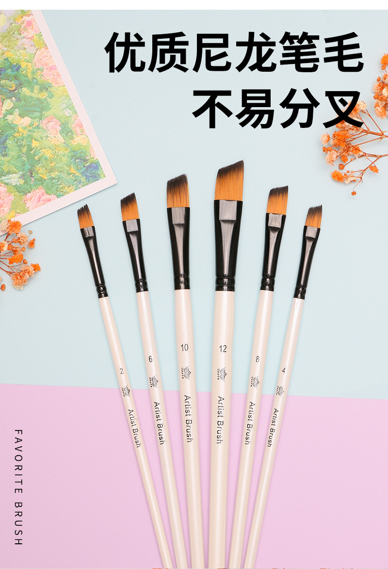 Cross-border 6-piece pearlescent white oil painting brush set, specially designed for art with acrylic outlining brushes, watercolor and gouache oil painting brushes pic 6