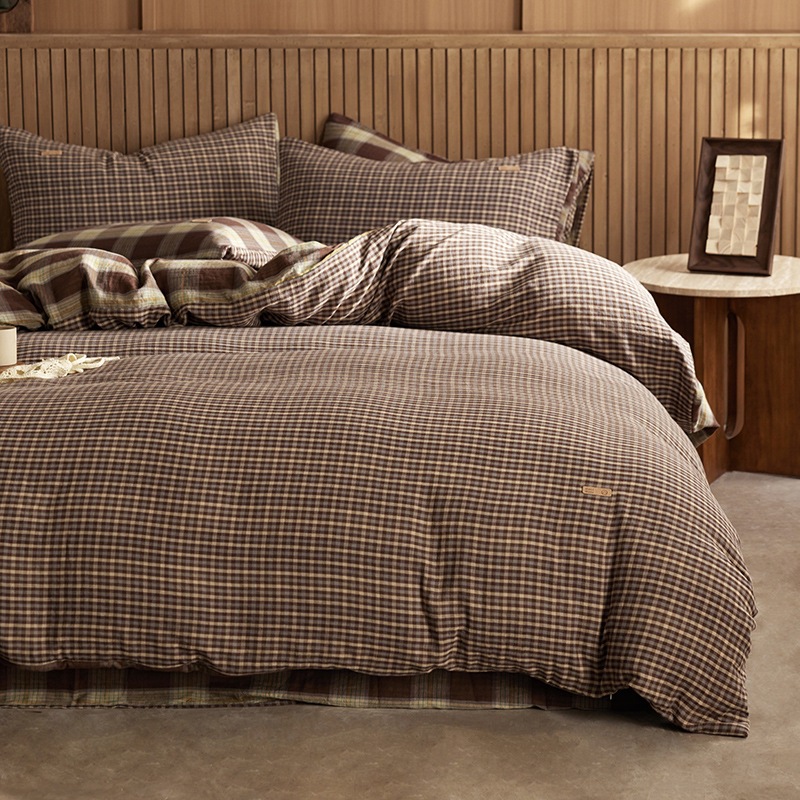 All-cotton Class A double-layer yarn four-piece set, double-layer yarn quilt cover and bed sheet four-piece set, pure cotton double-layer yarn checkered four-piece set pic 30