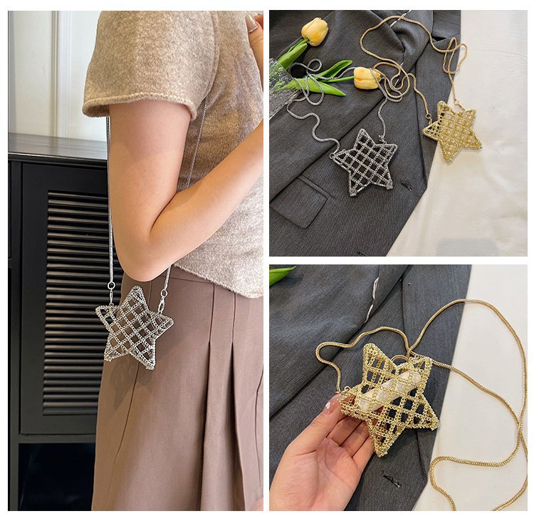 跨境2024夏新款小香风镂空金属星星包晚宴包单肩斜挎气质链条女包详情14