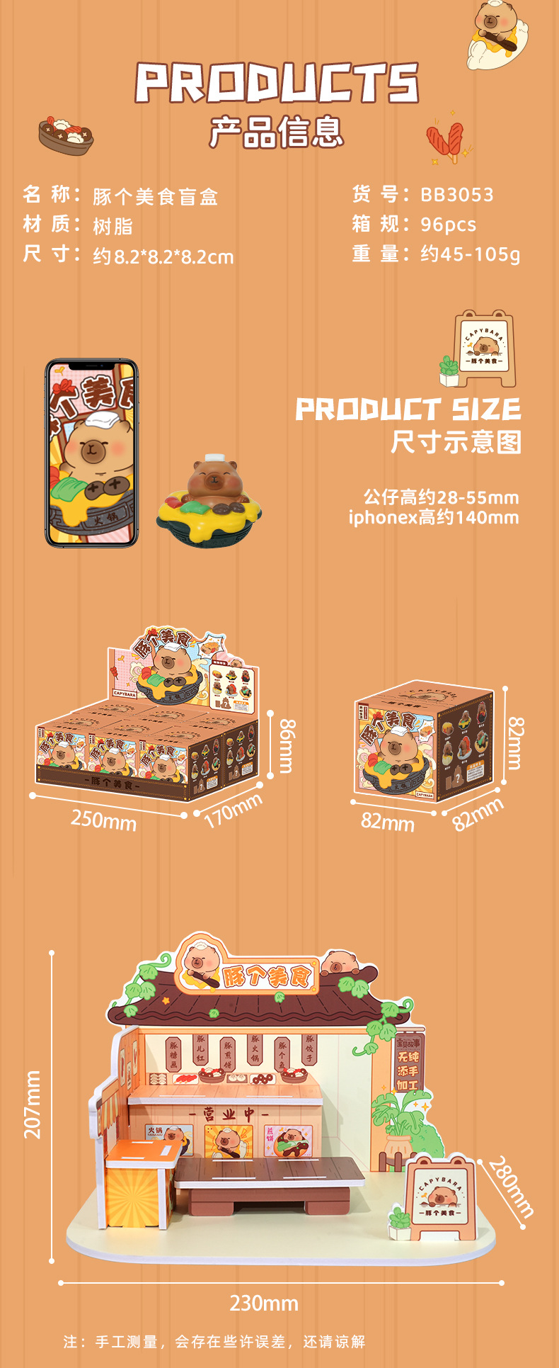 新款豚个美食盲盒系列惊喜佛系呆萌树脂萌粒摆件桌面小公仔摆件详情3