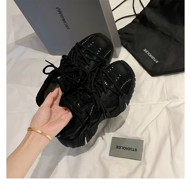 葡萄妈同款 画报女孩 时髦双鞋带网面拼接厚底增高老爹鞋女真皮详情39