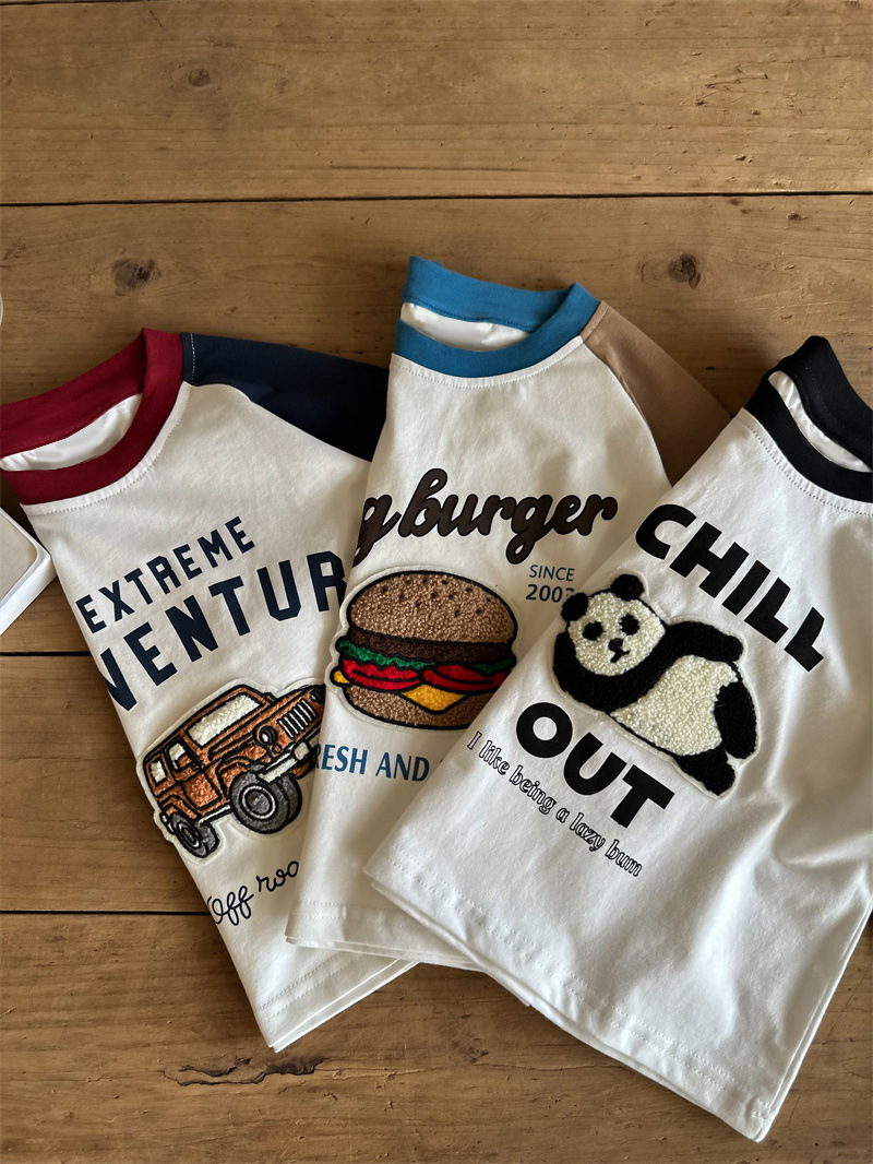 纯棉男女儿童t恤长袖上衣服2024刺绣植绒百搭中小童装打底衫春秋详情19