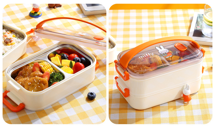 Miffy miffy lonchera de acero inoxidable de doble capa aislante para adultos con lunch box portátil para niños de primaria bento box pic 34