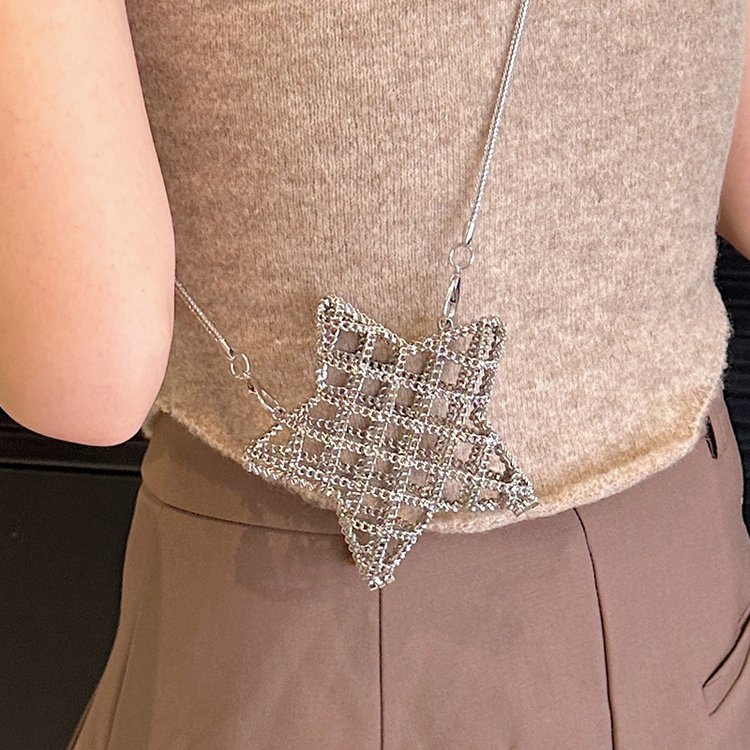 跨境2024夏新款小香风镂空金属星星包晚宴包单肩斜挎气质链条女包详情125