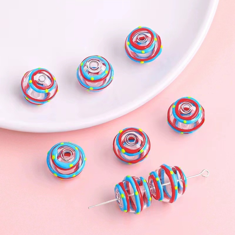 琉璃珠空心滴油波点爱心 波浪纹玻璃空心球串珠DIY手工耳饰品配件详情13