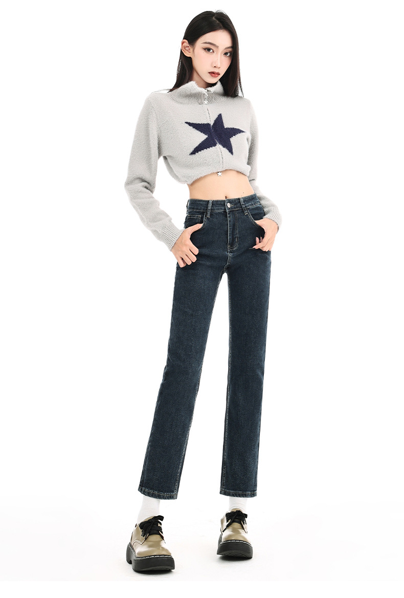 Blue-gray smoke tube jeans for women in spring 2025, petite slimming baguette pants, 9-inch straight leg pants pic 21