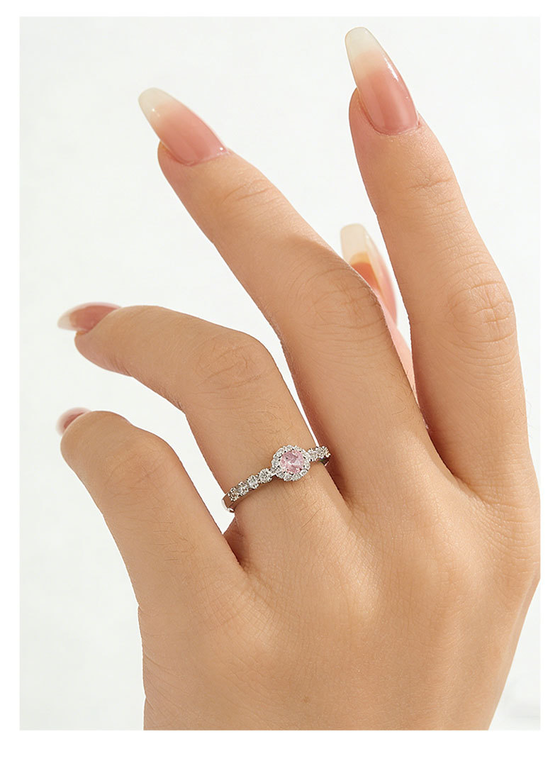 A niche and high-end round zircon open ring with adjustable colors in pink, yellow and white, a fashionable and versatile index finger ring pic 13