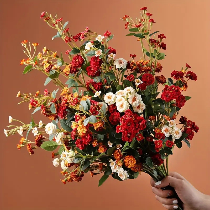 仿真花欧式多头小蔷薇假花跨境家居客厅摆设干花插花花束山茶花详情1