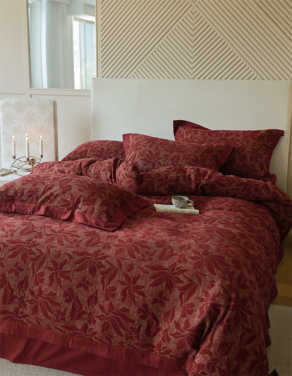 Class A retro jacquard all-cotton wedding four-piece set, a red pure cotton high-end wedding room bedding pic 9