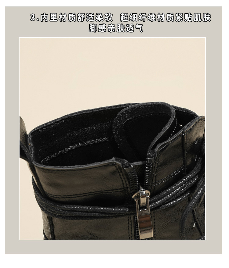 英伦复古系带厚底马丁靴秋冬季单靴精致手抓纹粗跟短靴女机车靴子详情12